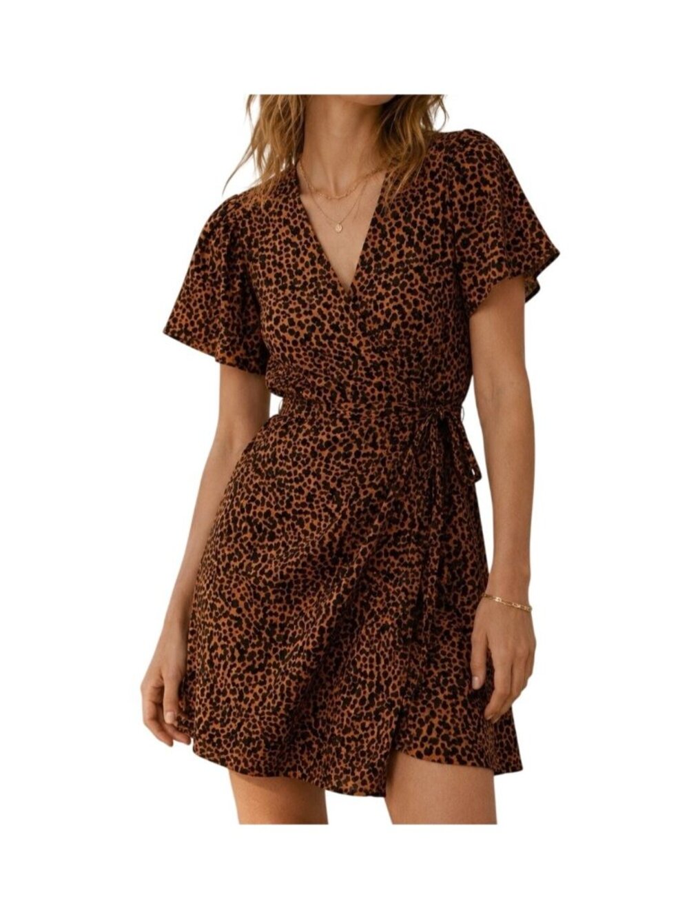 Madewell Brown & Black Painted Leopard Print Wrap Dress Short-Sleeve Small